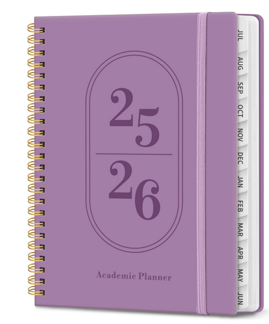 E. 2025–2026 Academic Planner – Spiral Bound with Monthly Tabs