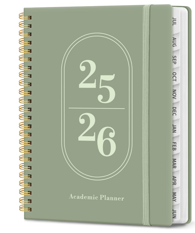 E. 2025–2026 Academic Planner – Spiral Bound with Monthly Tabs