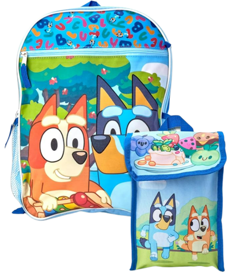 I. 🐾 Bluey 5-Piece Backpack & Accessory Set
