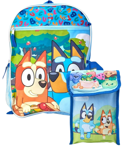I. 🐾 Bluey 5-Piece Backpack & Accessory Set