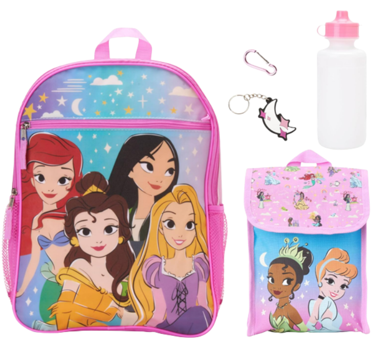 J. 👑 Disney Princess 5-Piece Backpack & Accessory Set