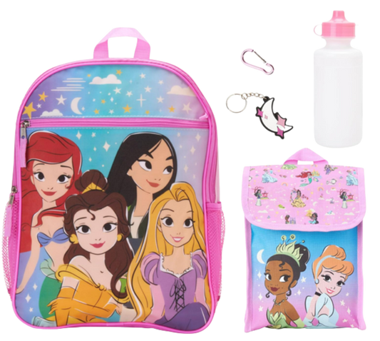 J. 👑 Disney Princess 5-Piece Backpack & Accessory Set