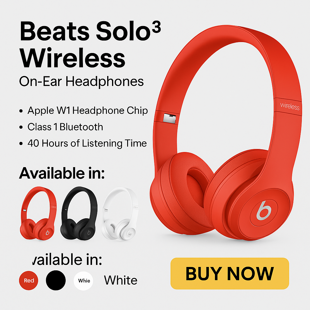 T3. 🎧 Beats Solo3 Wireless Headphones – Premium Sound, Iconic Style