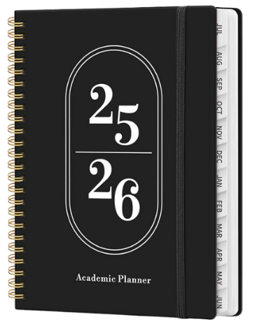 E. 2025–2026 Academic Planner – Spiral Bound with Monthly Tabs