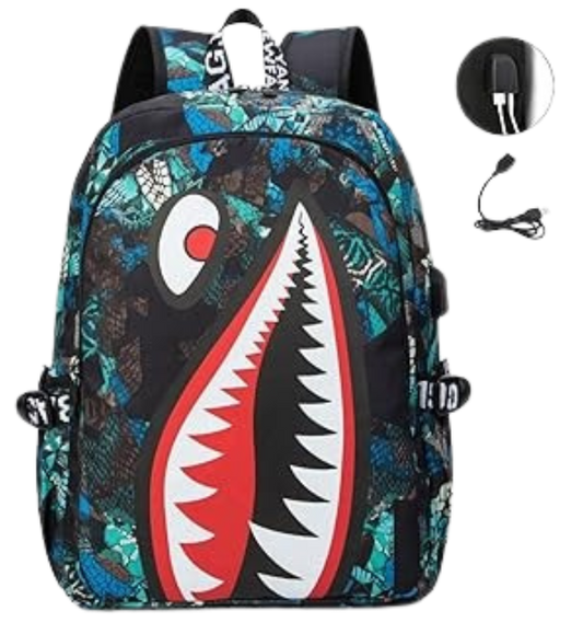 L4.💧 SharkZone Waterproof Backpack with USB Charging Port – Bold Design, Smart Features