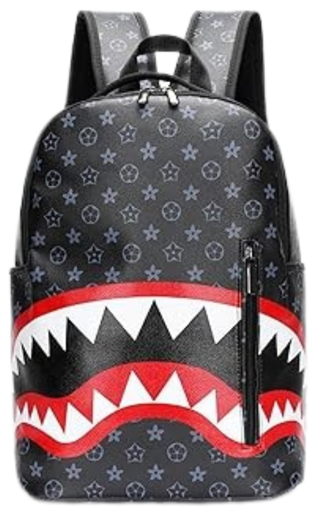 L1.🦈 Shark-Themed Monogram Backpack – Street Style Meets Function
