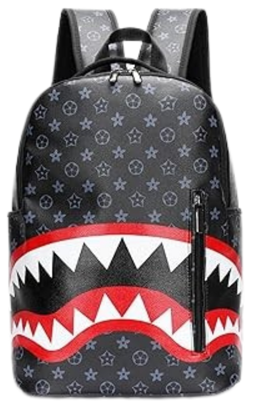L1.🦈 Shark-Themed Monogram Backpack – Street Style Meets Function
