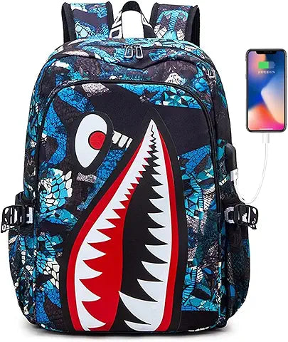 L4.💧 SharkZone Waterproof Backpack with USB Charging Port – Bold Design, Smart Features